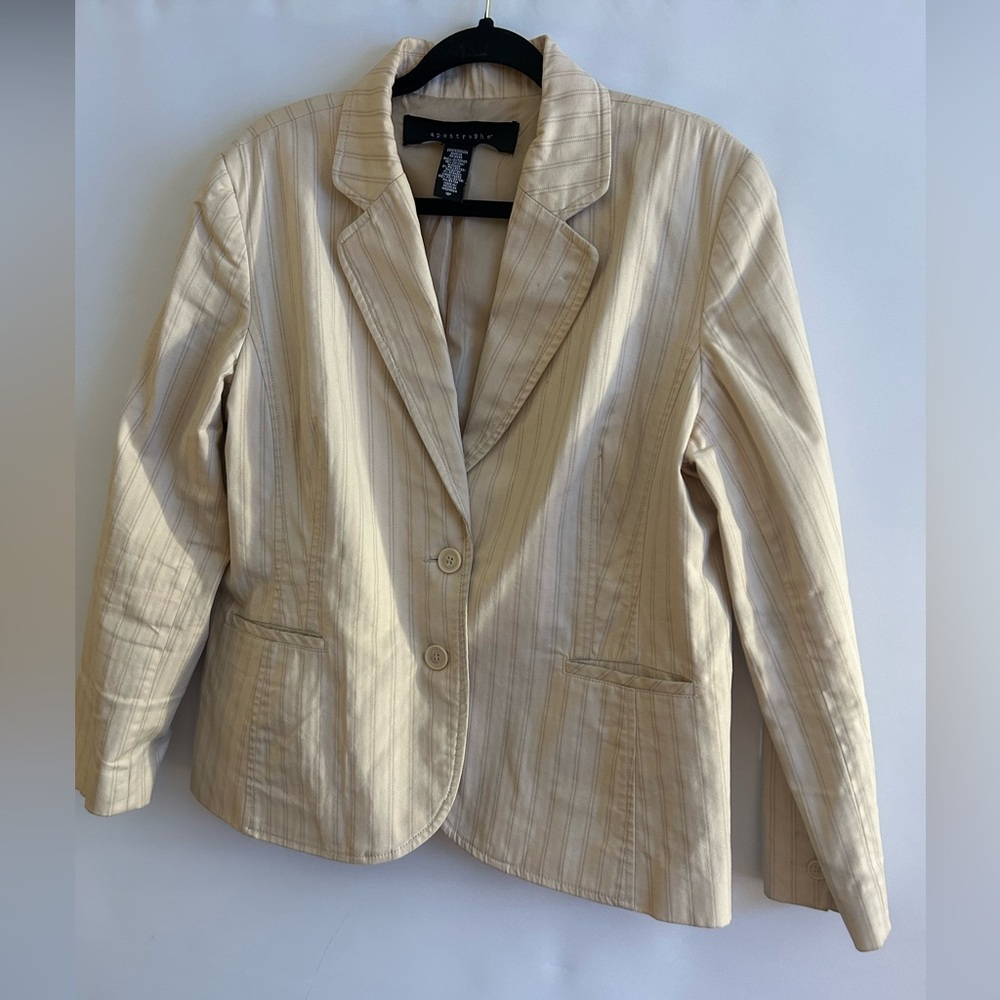 APOSTROPHE COTTON SINGLE BREASTED STRIPPED BEIGE WOMAN’S BLAZER SIZE 18P